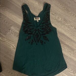 Ecote Teal Tank Top with Black Embellishments